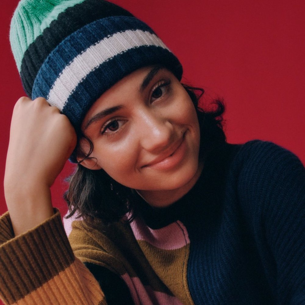 Everlane Cashmere Beanie Unisex NEW Blue Green Striped Knit Hat Holiday Gift NWT